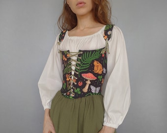 Custom corset, corset top, overbust corset, renaissance stays corset, mushroom corset, victorian plus size bodice, cottagecore top