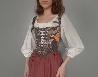 Custom corset, corset top, overbust corset, renaissance stays corset, mushroom corset, victorian plus size bodice, cottagecore top