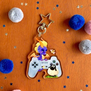 Spyro the Dragon keychain | Joystick charm | Video game keychain | Gaming charm | Dragon charm | Game