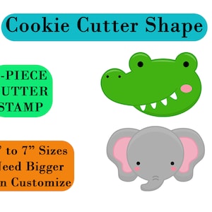 Safari Animal Faces Cookie and Fondant Cutter Set - Featuring Crocodile Elephant