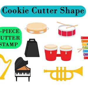 Melodic Instrument Cookie Cutter Set: Featuring Trumpet, Harp, Drum, Bongos - Ideal for Fondant, Clay, Cookies, and Dough