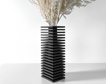Modern Black Tiered Tower Vase - Sleek Geometric Silhouette for Stylish Home Decor, Ideal for Dry Florals and Tabletop Art