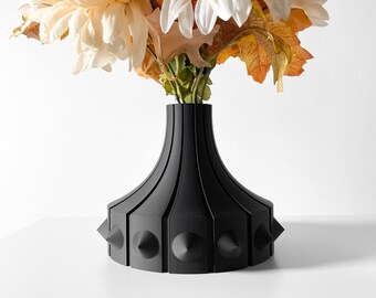 Contemporary Black Vase with 3D Geometric Accents - Chic Architectural Piece for Dried Flower Arrangements and Table Centerpieces