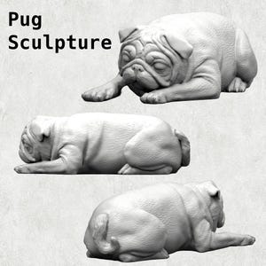 Sleeping Pug Dog 3D Printing Model - Cute Dog Sculpture for Home and Garden - Perfect Gift for Dog Lovers and Pet Enthusiasts