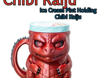 Chibi Kaiju Ice Cream Pint Holder Monster Pint Sleeve with Spoon Slots