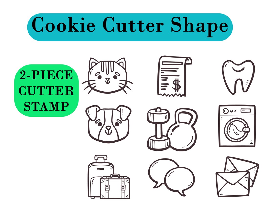 Cookie Cutter Variety: Cat, Dog, Tooth, Weights, Washer, Luggage, Text ...