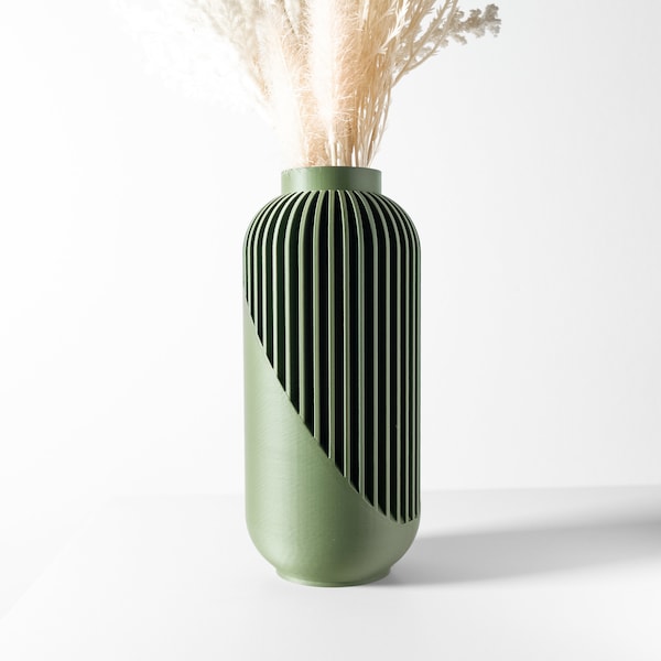 Minimalist Green Geometric Vase - Chic 3D-Printed Decorative Dried Flower Holder, Stylish Modern Centerpiece for Home & Office