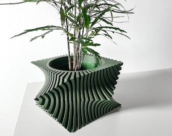 Maceta de diseño: maceta ecológica con drenaje para plantas de interior, suculentas y flores, elegante patrón de ondas para oficina en casa