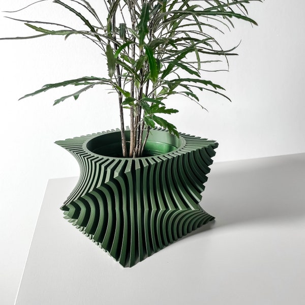 Jardinière design - Pot écologique avec système de drainage pour plantes d'intérieur, plantes succulentes et fleurs, motif de vagues élégant pour bureau à domicile