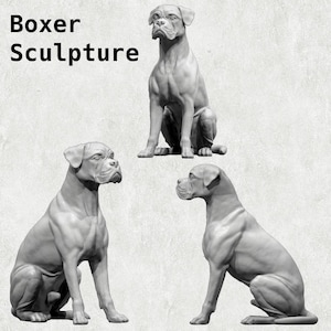 Boxer Dog Sitting Model - Realistic Dog Sculpture for Home or Garden Decor - Unique Gift for Dog Lovers, Pet Owners, and Boxer Enthusiasts