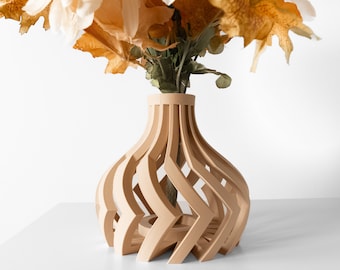 Chic Vase with Abstract Cut-Out Design - Natural Tone Decorative Vase for Fresh and Dried Floral Displays, Rustic or Modern Home Decor