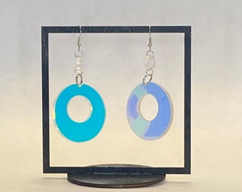 Iridescent Circle Earrings | Translucent Earrings | Statement Earrings | Laser Cut Earrings | Lightweight Acrylic Earrings