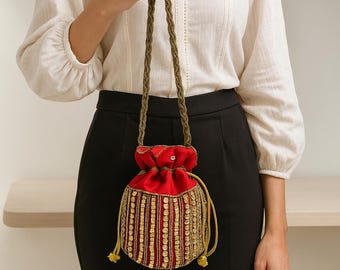 Red Embroidered Potli Bag