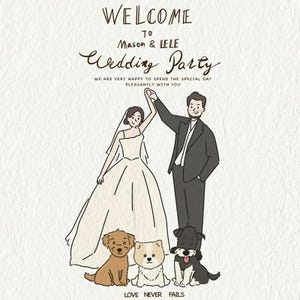 Invitación de boda personalizada con ilustraciones exclusivas de los novios / Formatos PNG/JPG