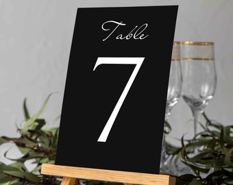 Modern Black Table Numbers for Wedding | Canva Template Elegant Wedding Table Numbers | Minimalist Design Customizable Canva Template