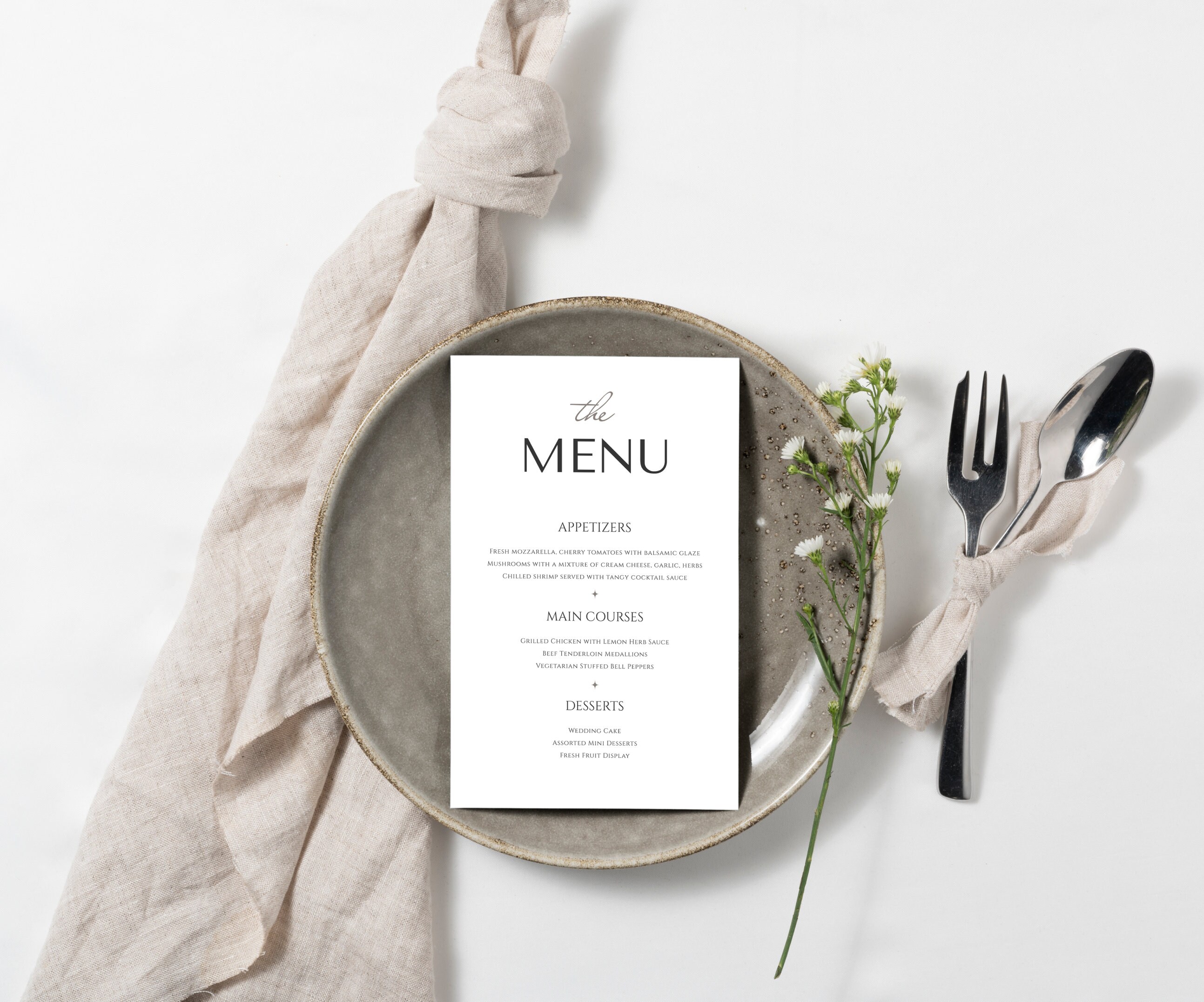 Printable Table Menu Card | Elegant Menus | Restaurant Menu Template ...