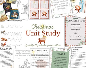 NATIVITY Unit Study, Jesus Birth Story, Homeschool Printable, Vocabulary, Handwriting, Montessori, Advent Study, Christmas, INSTANT DOWNLOAD