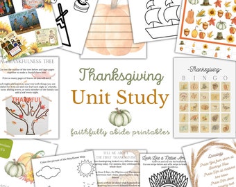 Thanksgiving Unit Study, DIGITAL DOWNLOAD, Thanksgiving BINGO, Homeschool Printable, Thanksgiving Activity, Pumpkin Study, Turkey Unit Study