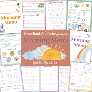 MORNING MENU, Preschool, Kindergarten, Homeschool, Morning Time Elementary, Morning Basket, Handwriting, Montessori, Instant Download