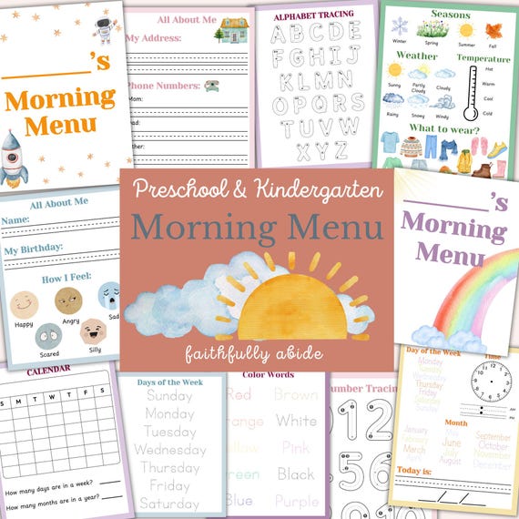 MORNING MENU, Preschool, Kindergarten, Homeschool, Morning Time Elementary, Morning Basket, Handwriting, Montessori, Instant Download