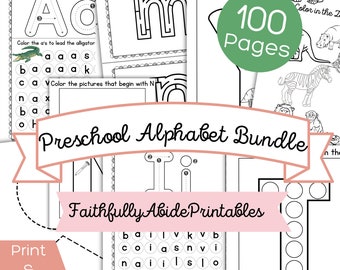 PRESCHOOL ALPHABET Bundle, Montessori, Homeschool Printable, Handwriting, Letter Recognition, Coloring Pages, Cut and Glue, INSTANT Download