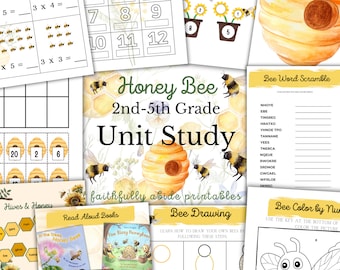 HONEY BEE Unit Study, 2nd to 5th Grade, Life Cycle, Anatomy, Nature Study, Science, Handwriting, Homeschool, Montessori, INSTANT download