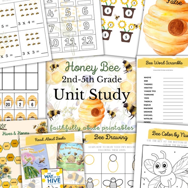 HONEY BEE Unit Study, 2nd to 5th Grade, Life Cycle, Anatomy, Nature Study, Science, Handwriting, Homeschool, Montessori, INSTANT download