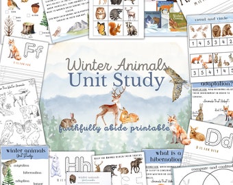 WINTER ANIMALS Unit Study, Vocabulary, Anatomy, Montessori, Homeschool Printable, Handwriting, Science, Deer, Nature Study, INSTANT Download