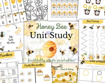 Estudio de unidad HONEY BEE, Pre-k a 5to grado, Ciclo de vida, Anatomía, Estudio de la naturaleza, Ciencia, Escritura a mano, Educación en el hogar, Montessori, Descarga INSTANTÁNEA