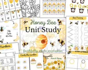 HONEY BEE Unit Study, Pre-k to 5th Grade, Life Cycle, Anatomy, Nature Study, Science, Handwriting, Homeschool, Montessori, INSTANT download