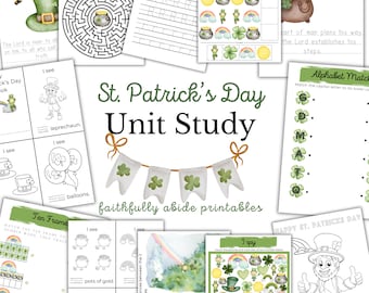 ST. PATRICK&#39;S Day Mini Unit Study, St. Patrick&#39;s Activities, Handwriting,  Printable, Montessori, Homeschool, Letter Trace, INSTANT download