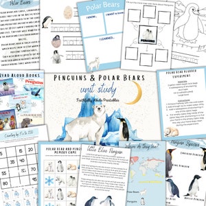 POLAR BEARS and PENGUINS Unit Study, Life Cycle, Montessori, Homeschool Printable, Handwriting, Science, Nature Study, Instant Download