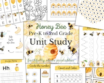 HONEY BEE Unit Study, Pre-k to 2nd Grade, Life Cycle, Anatomy, Nature Study, Science, Handwriting, Homeschool, Montessori, INSTANT download