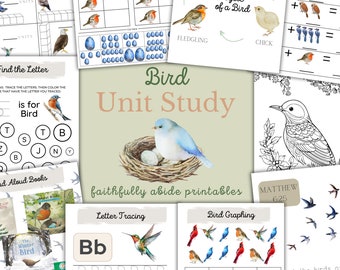 BIRD Mini Unit Study, Bird Activities, Numbers, Nature Study, Handwriting, Homeschool Printable, Montessori, Homeschool, INSTANT DOWNLOAD