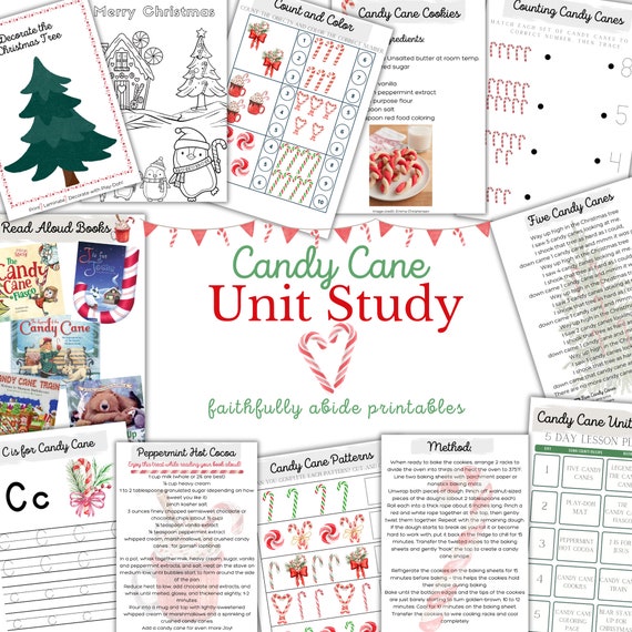 CANDY CANE Mini Unit Study, Christmas Printable Worksheets, Homeschool Printable, Montessori, INSTANT download, Legend of the Candy Cane
