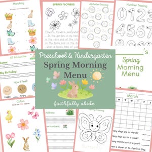 SPRING MORNING MENU, Preschool, Kindergarten, Homeschool, Morning Time Bundle, Morning Basket, Handwriting, Montessori, Instant Download