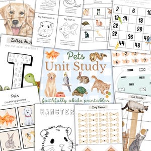 PETS Unit Study, Pre-k to 2nd Grade, Cats and Dogs, Life Cycle, Puzzle, Math, Reading, Handwriting, Homeschool, Montessori, INSTANT download