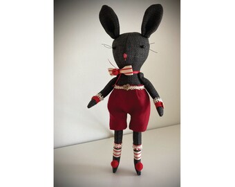 Boy Bunny Doll - Handmade Bunny - Fabric Animal Doll - Stuffed - Collectable Gift - Little Boy Bunny - Charcoal Bunny - Rabbit - One Off