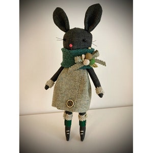 Bunny Doll Handmade Winter Bunny Fabric Doll Animal Stuffed Collectable Gift Little Bunny Charcoal Bunny Rabbit Toy Unique image 7