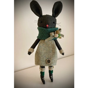 Bunny Doll Handmade Winter Bunny Fabric Doll Animal Stuffed Collectable Gift Little Bunny Charcoal Bunny Rabbit Toy Unique image 1