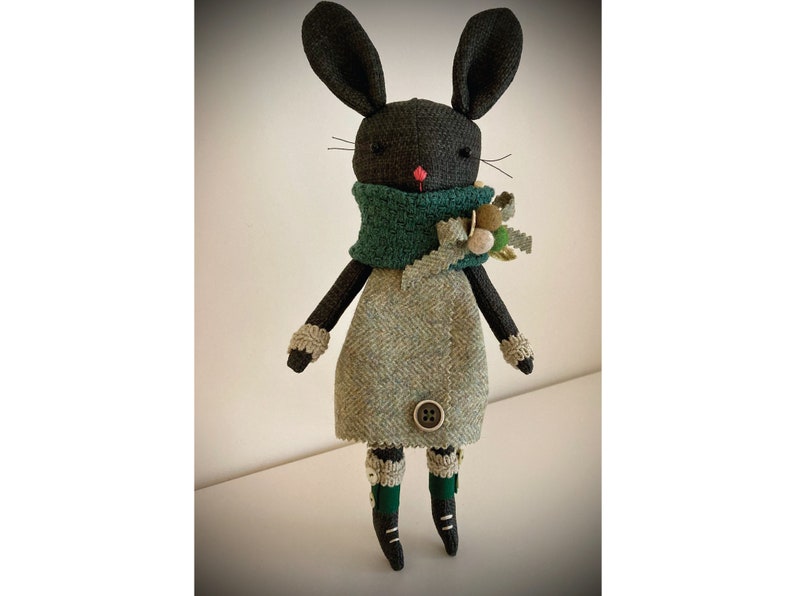 Bunny Doll Handmade Winter Bunny Fabric Doll Animal Stuffed Collectable Gift Little Bunny Charcoal Bunny Rabbit Toy Unique image 1