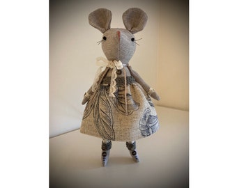 Mouse Doll - Handmade Keepsake - Fabric Mouse - Heirloom Toy - Plush Animal - Gift - Collectable Toy - Art Doll - Mice - Unique - Linen Doll