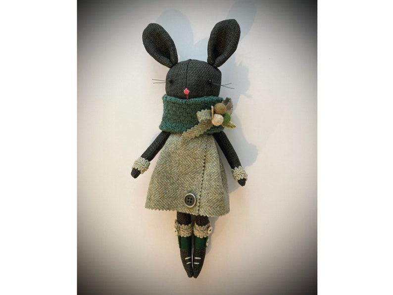 Bunny Doll Handmade Winter Bunny Fabric Doll Animal Stuffed Collectable Gift Little Bunny Charcoal Bunny Rabbit Toy Unique image 2