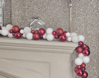 2m Red and White Christmas Bauble Garland Mixed Festive Swag Decoration 6ft 7" Stunning Lit or Unlit