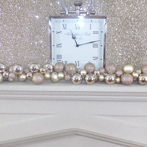 1.8m Champagne Gold Christmas Bauble Garland Festive Swag 6ft Lit or Unlit 50 Lights