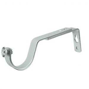 May include: Silver metal curtain rod bracket with a curved arm and a screw-on finial.