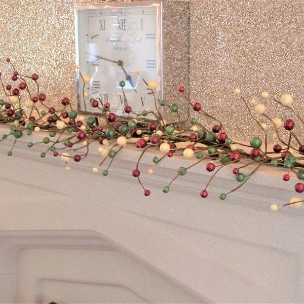 Luxury 5ft Large Gloss Red Cream Green Berry Christmas Garland Table Decoration Lit or Unlit