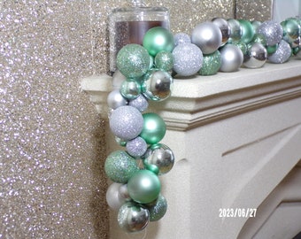 1.8m Mint Green and Silver Christmas Mixed Bauble Garland Festive Swag 6ft Lit or Unlit Beautiful