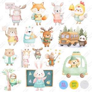 Watercolor Animal Back to School PNG Bundle - Clipart Set for Teachers ...