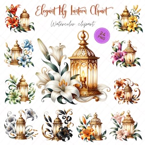 Elegante Lily Lantern Clipart, Vintage Floral Digital Art, Aromatische Kaarshouder voor een ontspannen sfeer, Handgemaakt Lantaarn Decor, 300 Dpi